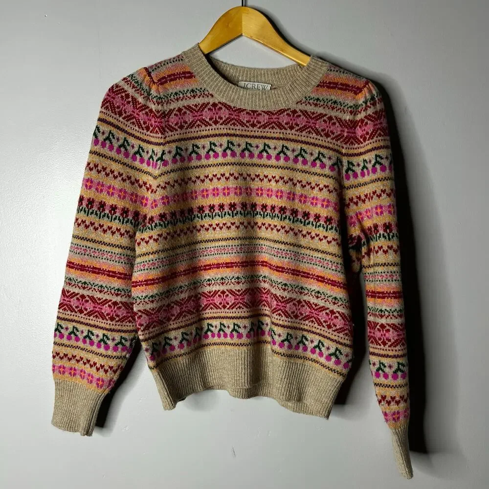 J. Crew Pink Fair Isle Crewneck Sweater